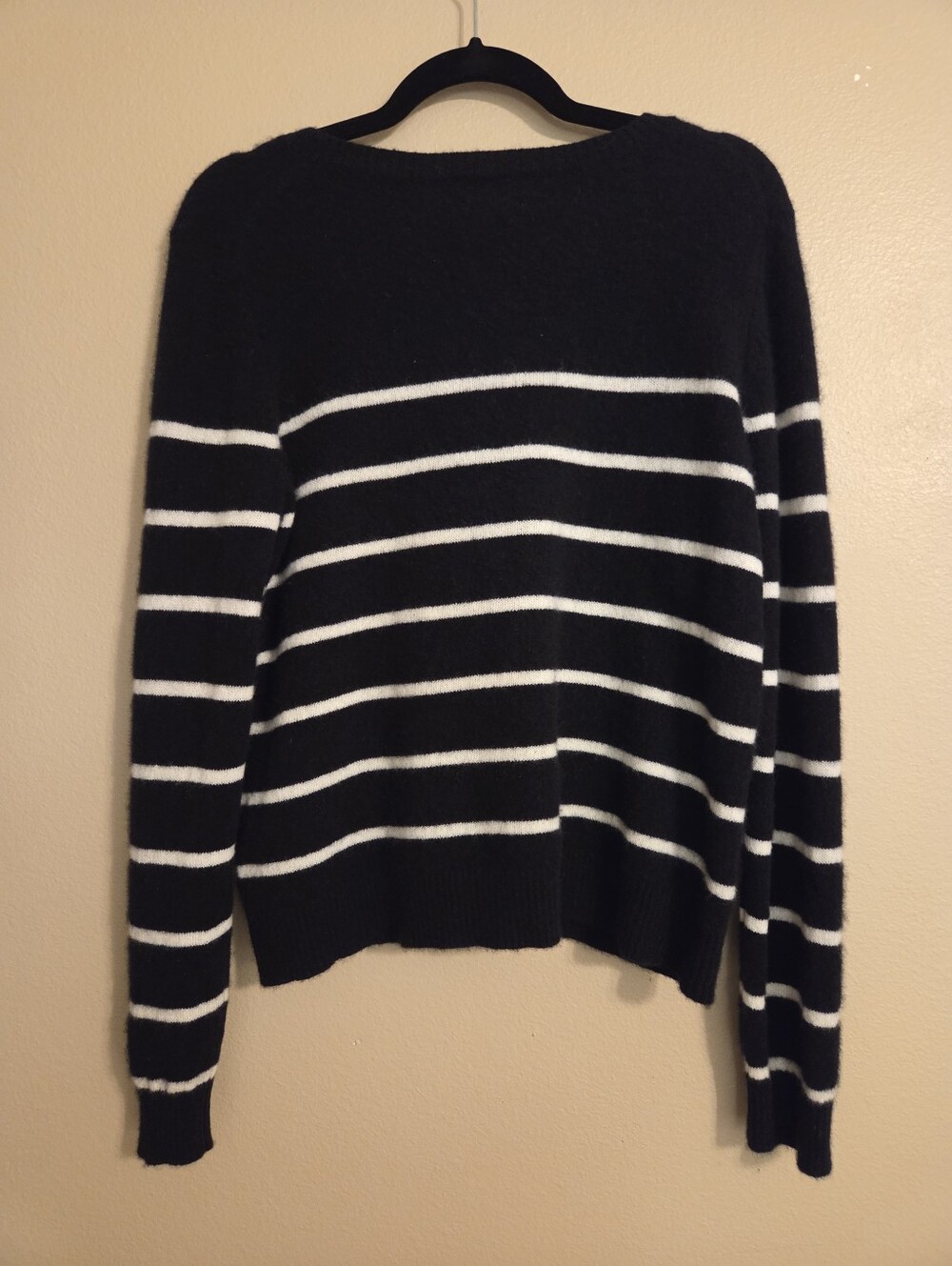 CASLON Black White Striped 100% Cashmere Crewneck Sweater Women's Size XL - Picture 7 of 13
